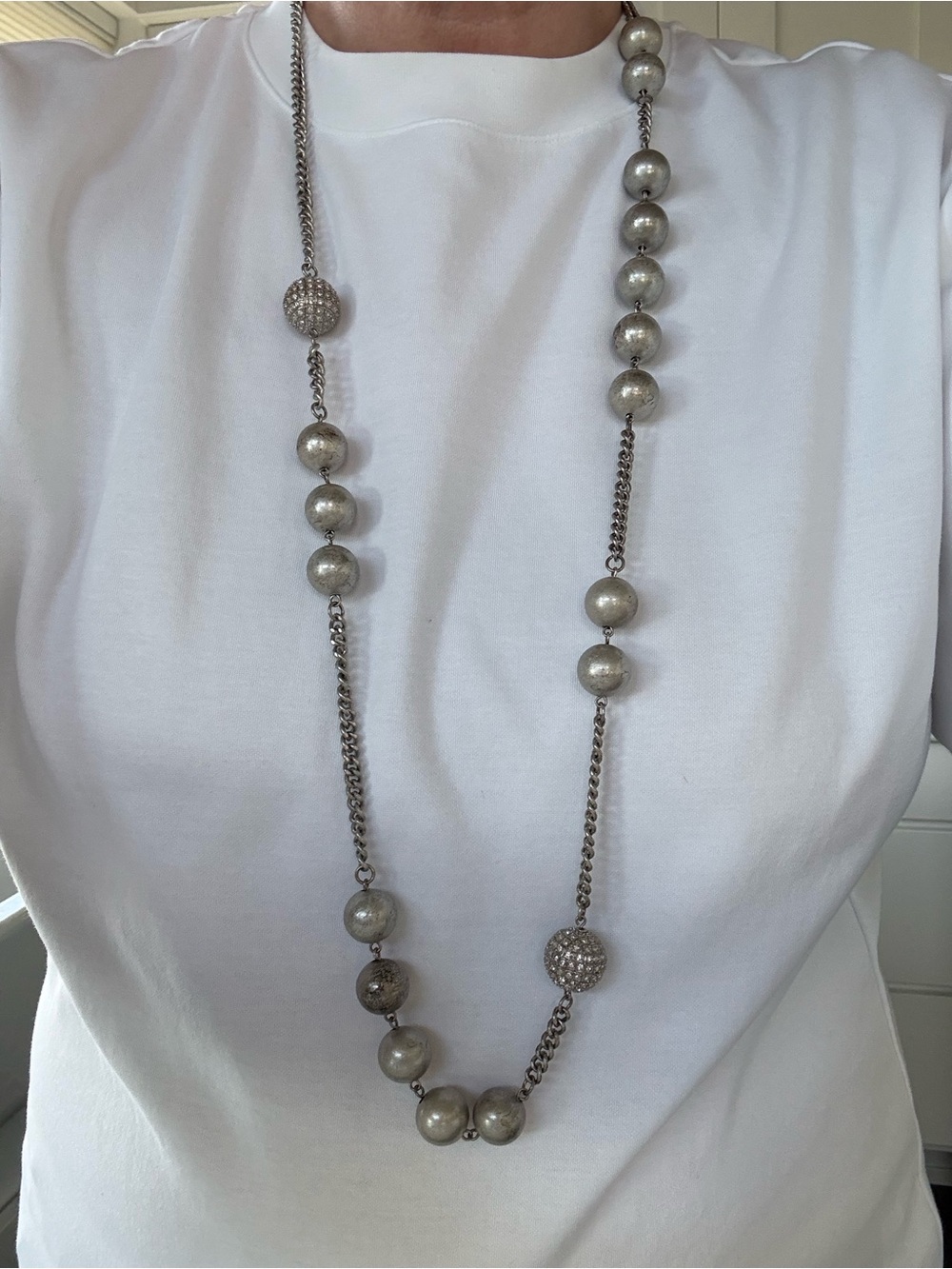 R.J. Graziano Long Silver Pave and Silver Bead Necklace - Women's Jewelry